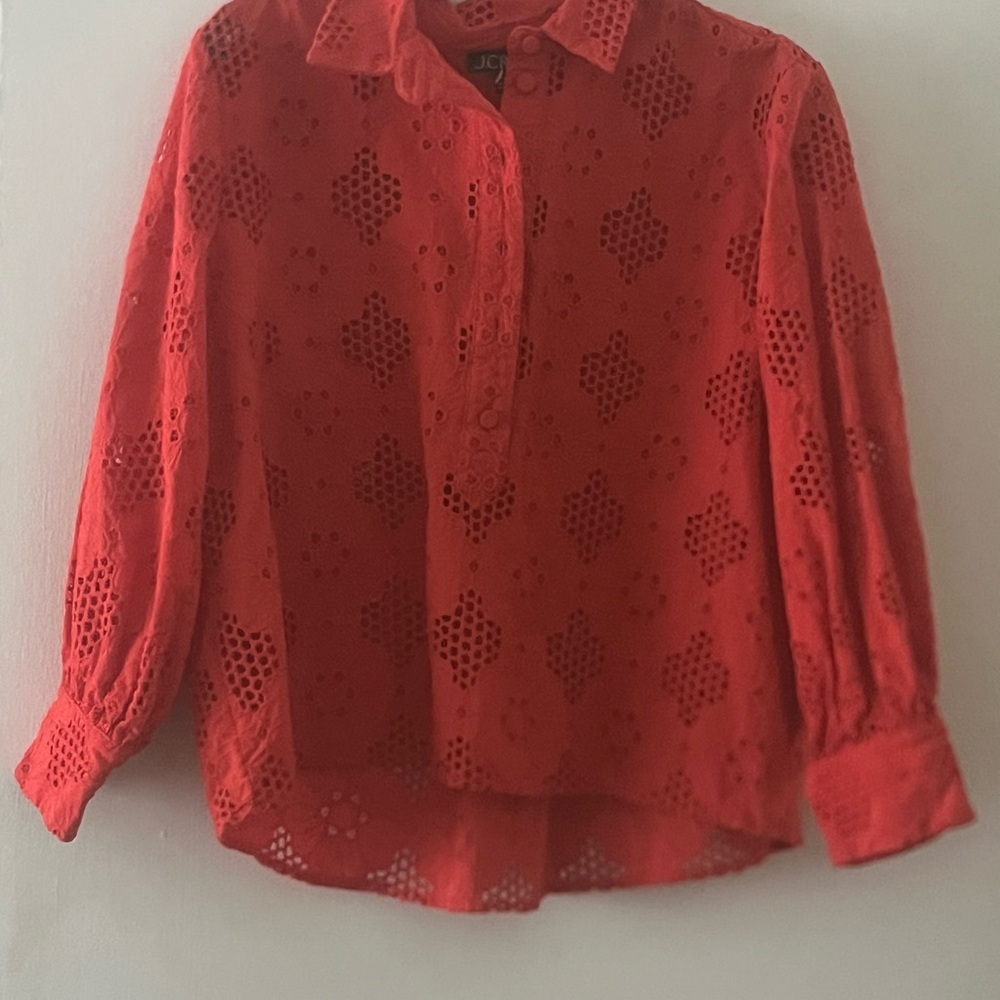 J.Crew Red Eyelet Button-Up Blouse - Picture 7 of 9
